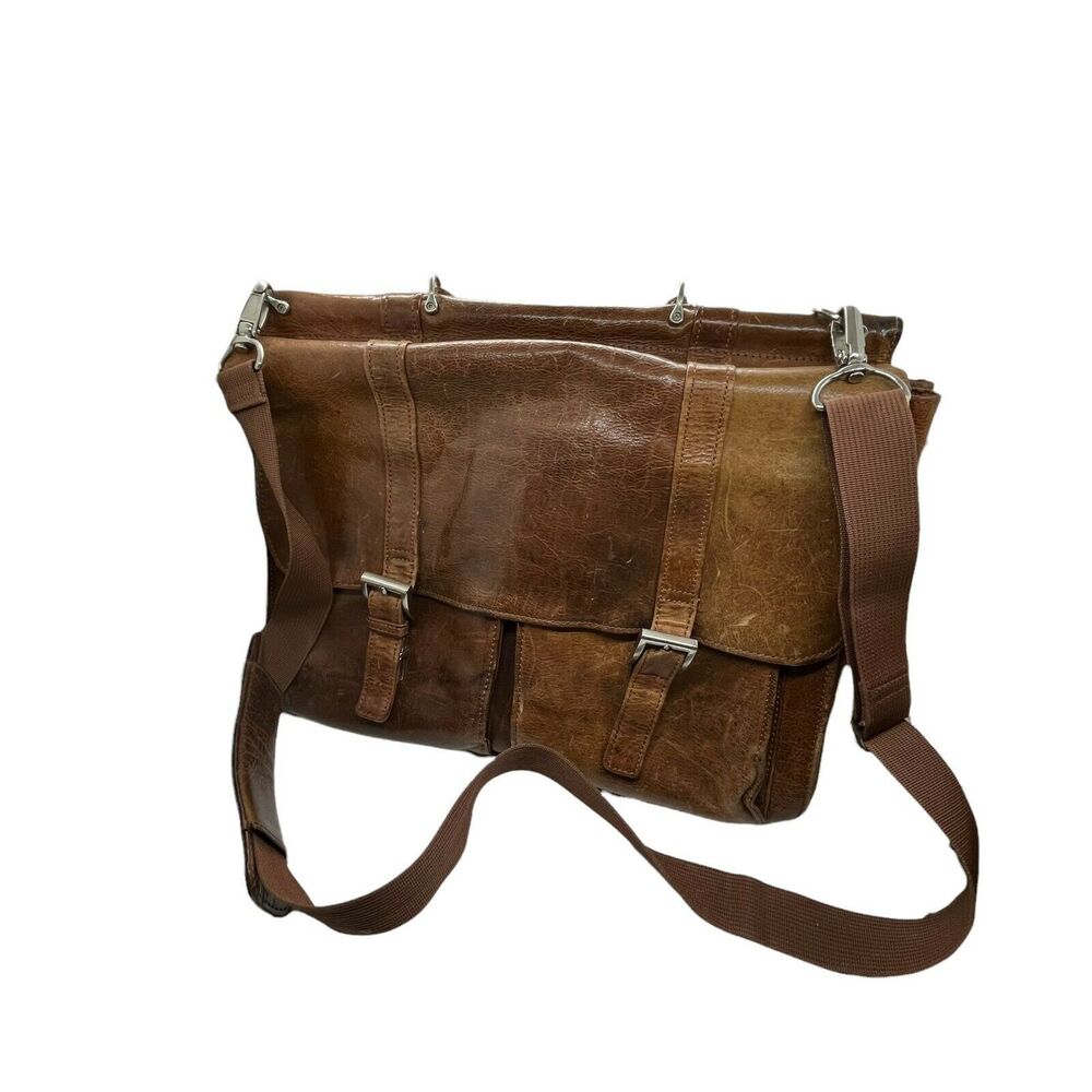 Wilsons Messenger Bag Satchel Briefcase Leather Unisex Brown Distressed Vintage